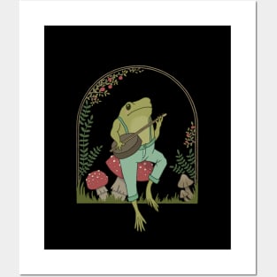 Funny Frog Playing Banjo Guitar: A Cute Cottagecore for the Dreamer in You Posters and Art